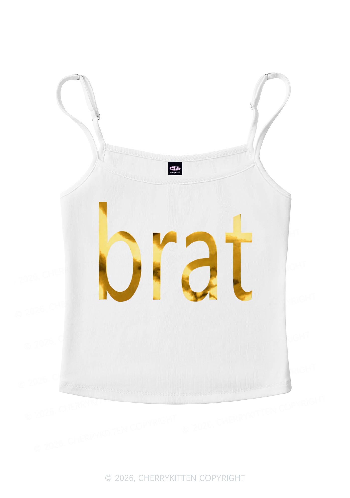 Brat Silver Foil Printed Y2K Spaghetti Strap Cami Cherrykitten
