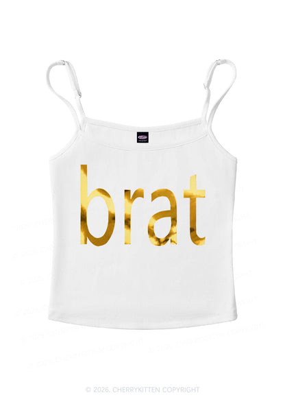 Brat Silver Foil Printed Y2K Spaghetti Strap Cami Cherrykitten