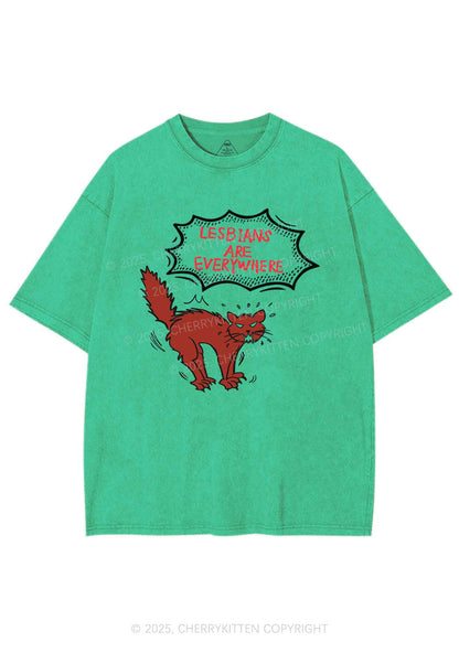 Lesbians Are Everywhere Y2K Shirts Washed Tee Cherrykitten