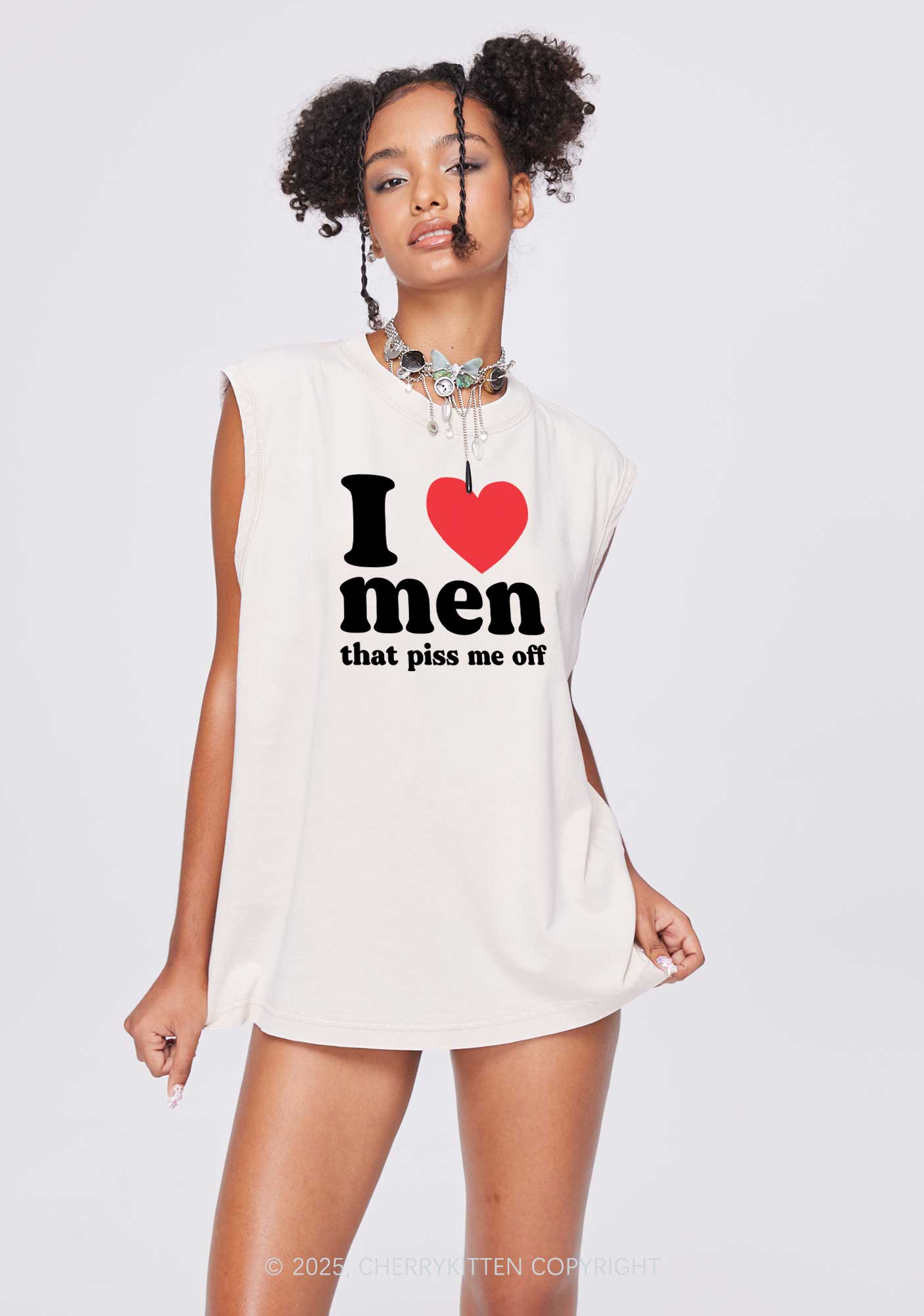 I Love Men Piss Me Off Y2K Washed Muscle Tank Cherrykitten