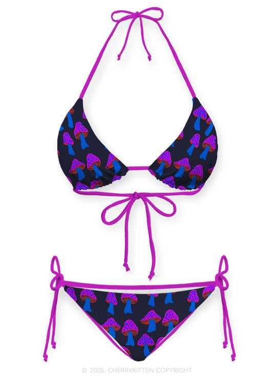 Blue Mushroom Y2K Print Bikini Set Cherrykitten