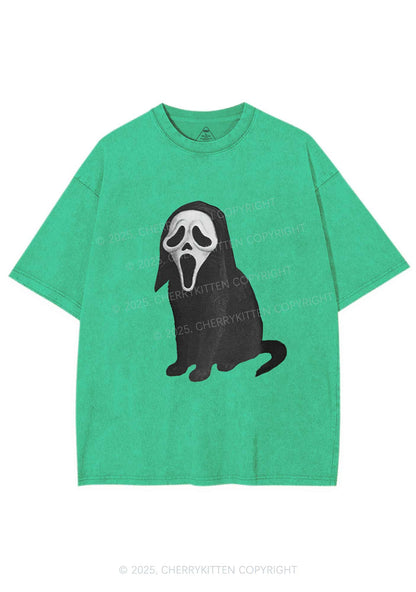 Halloween Ghostcat Y2K Washed Tee Cherrykitten
