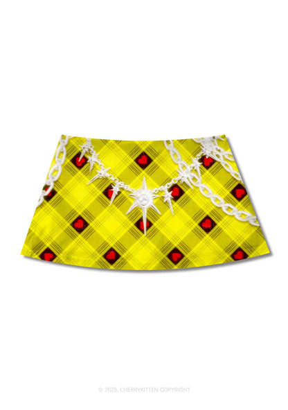 Star Chain and Hearts Y2K Print Mini Skirt Cherrykitten