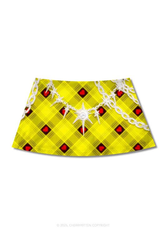 Star Chain and Hearts Y2K Print Mini Skirt Cherrykitten