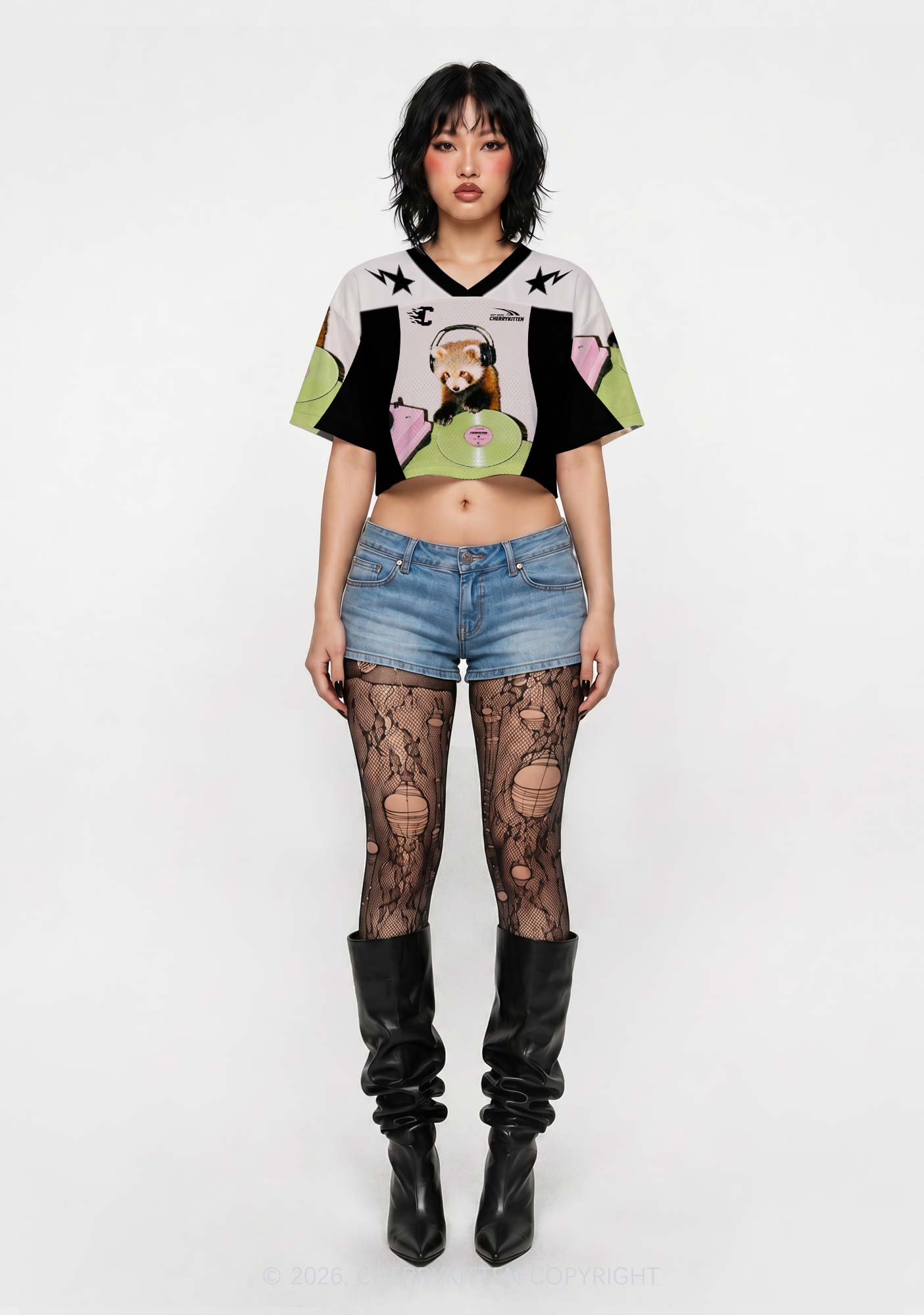 Custom Red Panda DJ Y2K Crop Sport Jersey Shirts Cherrykitten