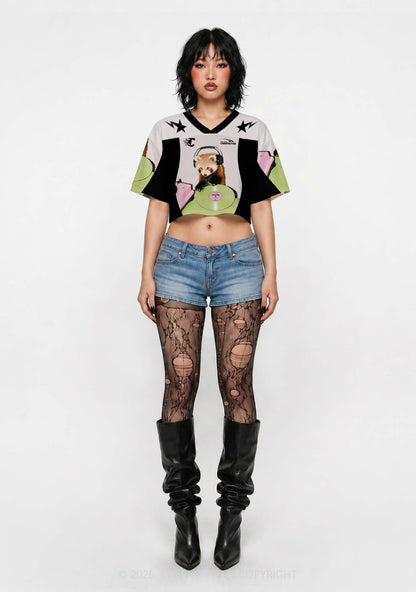 Custom Red Panda DJ Y2K Crop Sport Jersey Shirts Cherrykitten