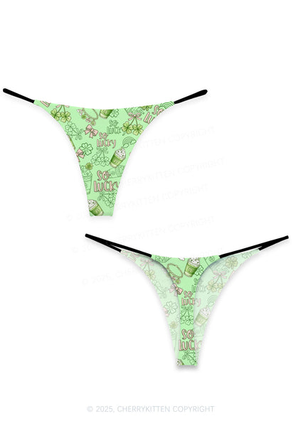 So Lucky Vibes St Patricks Y2K Print Bikini String Thong Cherrykitten