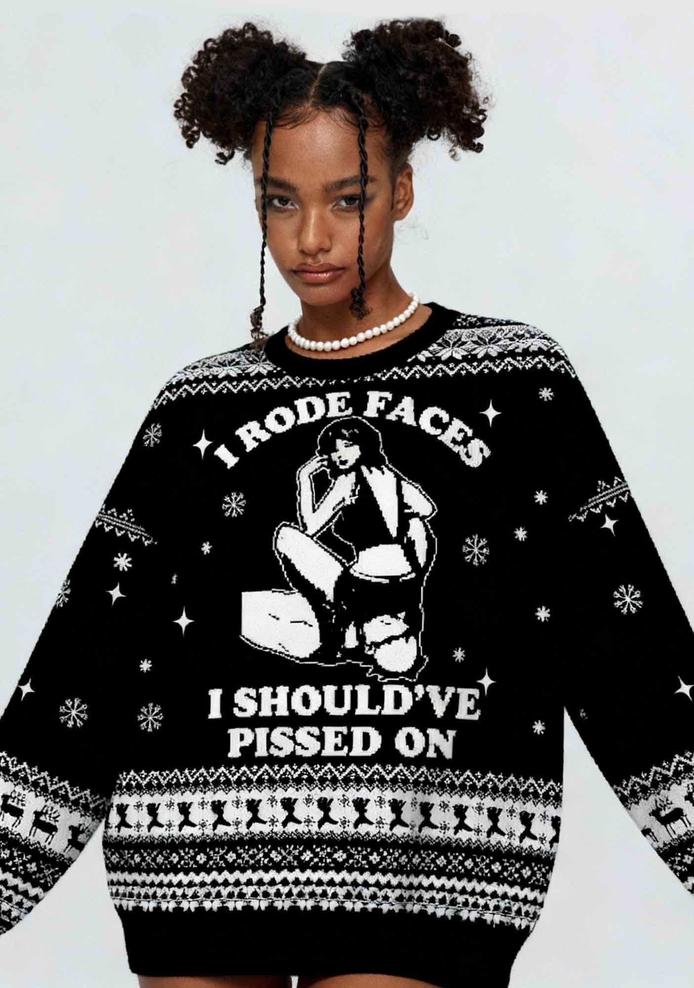 I Rode Faces Y2K Christmas Knit Sweatshirt Cherrykitten