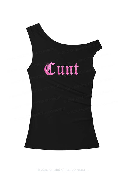 Glitter Cxxt Y2K Off Shoulder Tank Top Cherrykitten