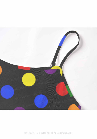 Rainbow Dots On Black Pride Y2K Mesh Cami Tank Cherrykitten