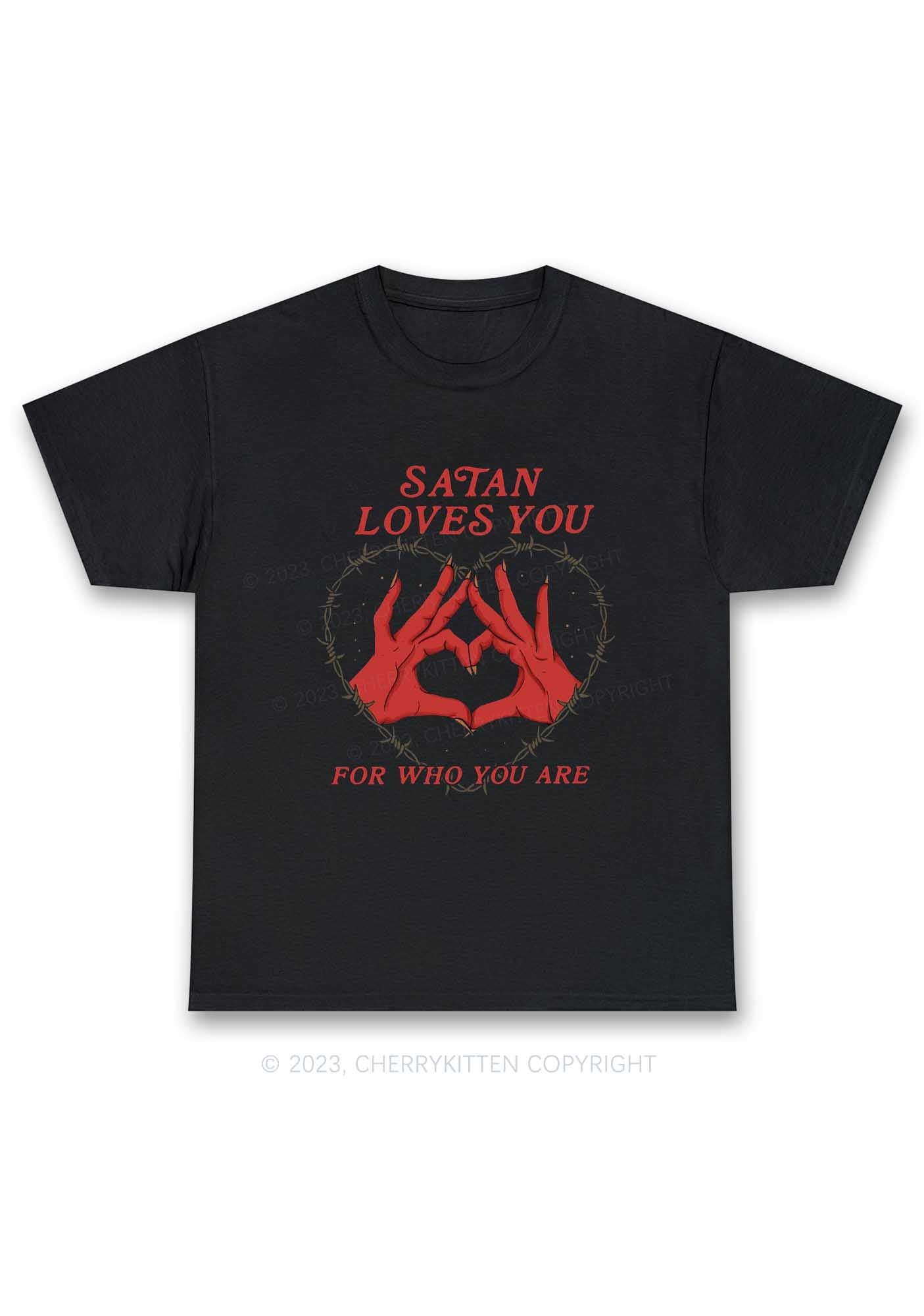 Satan Loves You Heart Halloween Y2K Chunky Shirt Cherrykitten