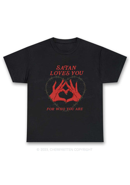 Satan Loves You Heart Halloween Y2K Chunky Shirt Cherrykitten