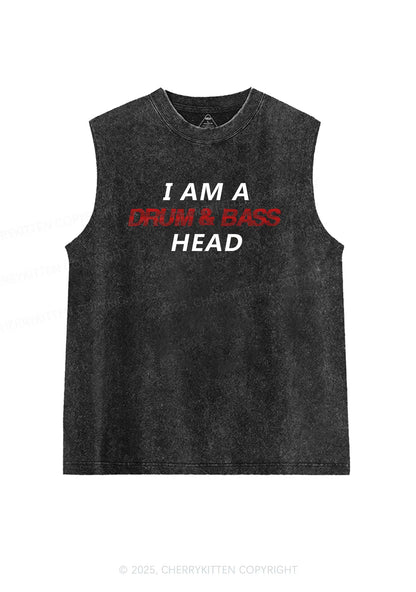 Drum Bass Head Y2K Washed Muscle Tank Cherrykitten