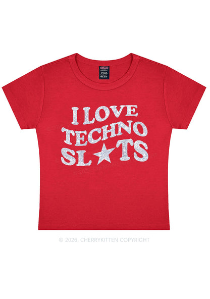 Glitter I Love Techno Slxts Y2K Baby Tee Cherrykitten