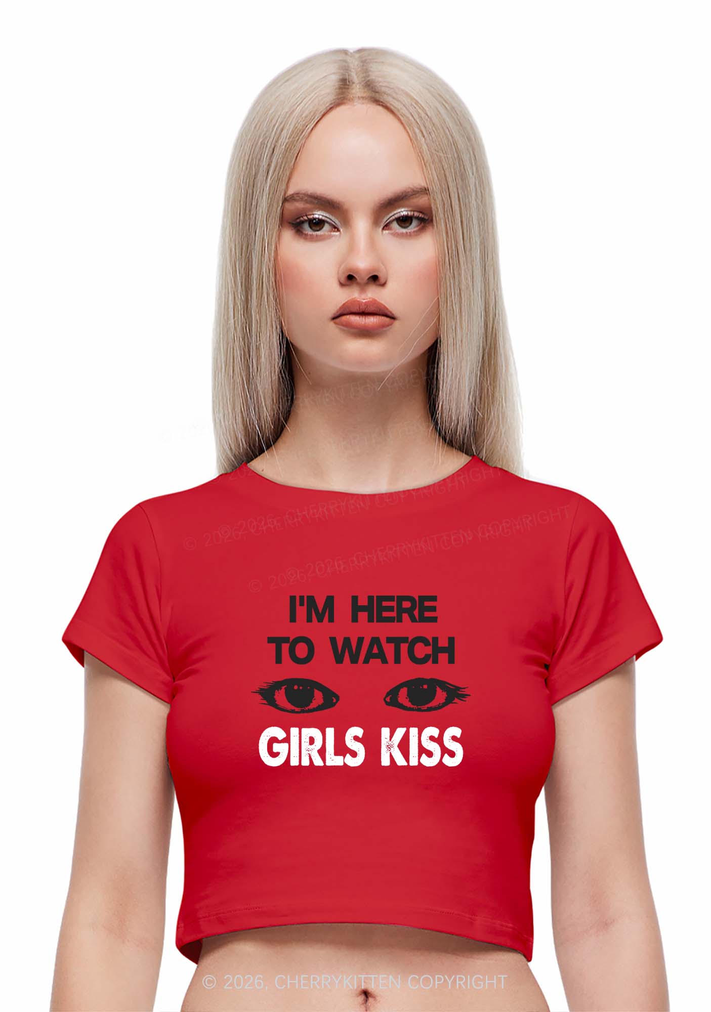Im Here To Watch Girls Kiss Pride Y2K Baby Tee Cherrykitten