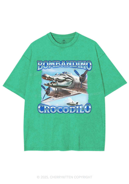 Bombandino Crocodilo Italian Brainrot Shirt Y2K Shirts Washed Tee Cherrykitten