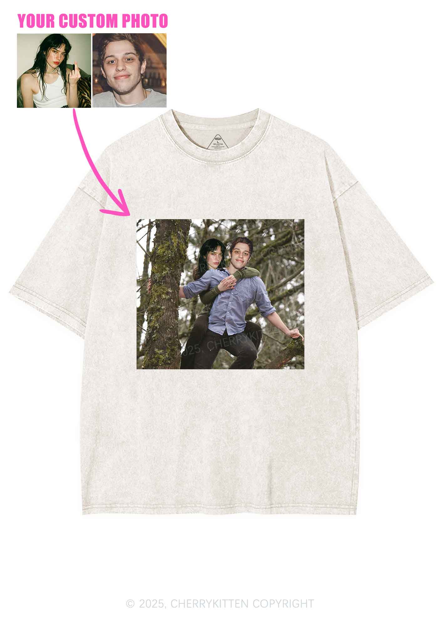 Custom Couple Face Y2K Shirts Washed Tee Cherrykitten