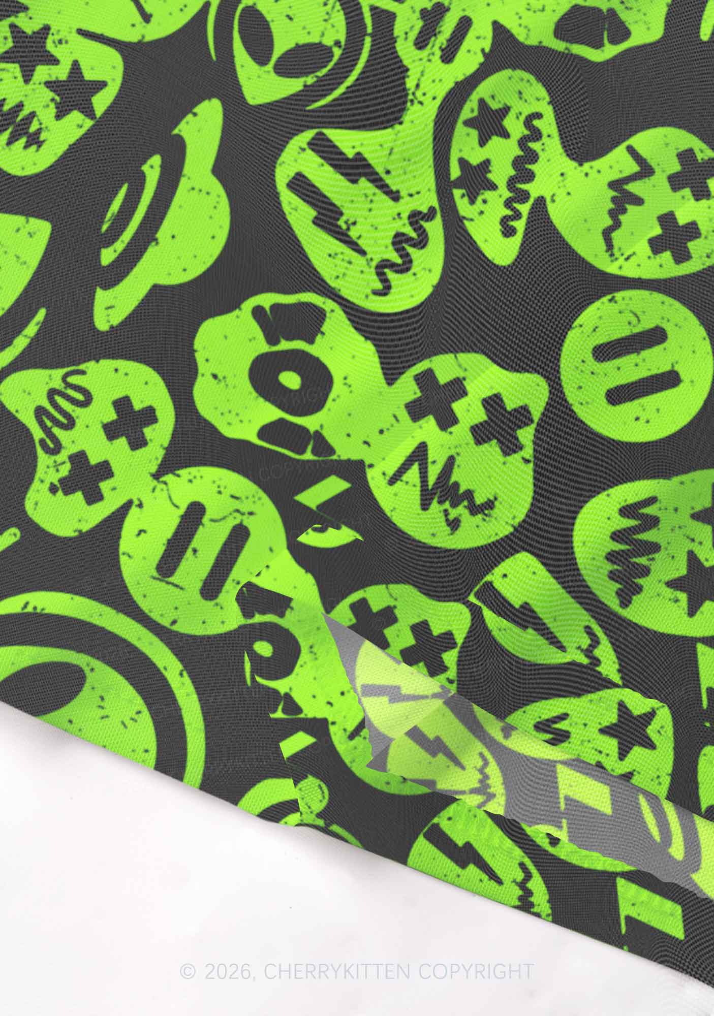 Green Alien Doodle Y2K Mesh Crop Top Cherrykitten