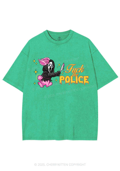 Halloween Fxxk The Police Y2K Shirts Washed Tee Cherrykitten