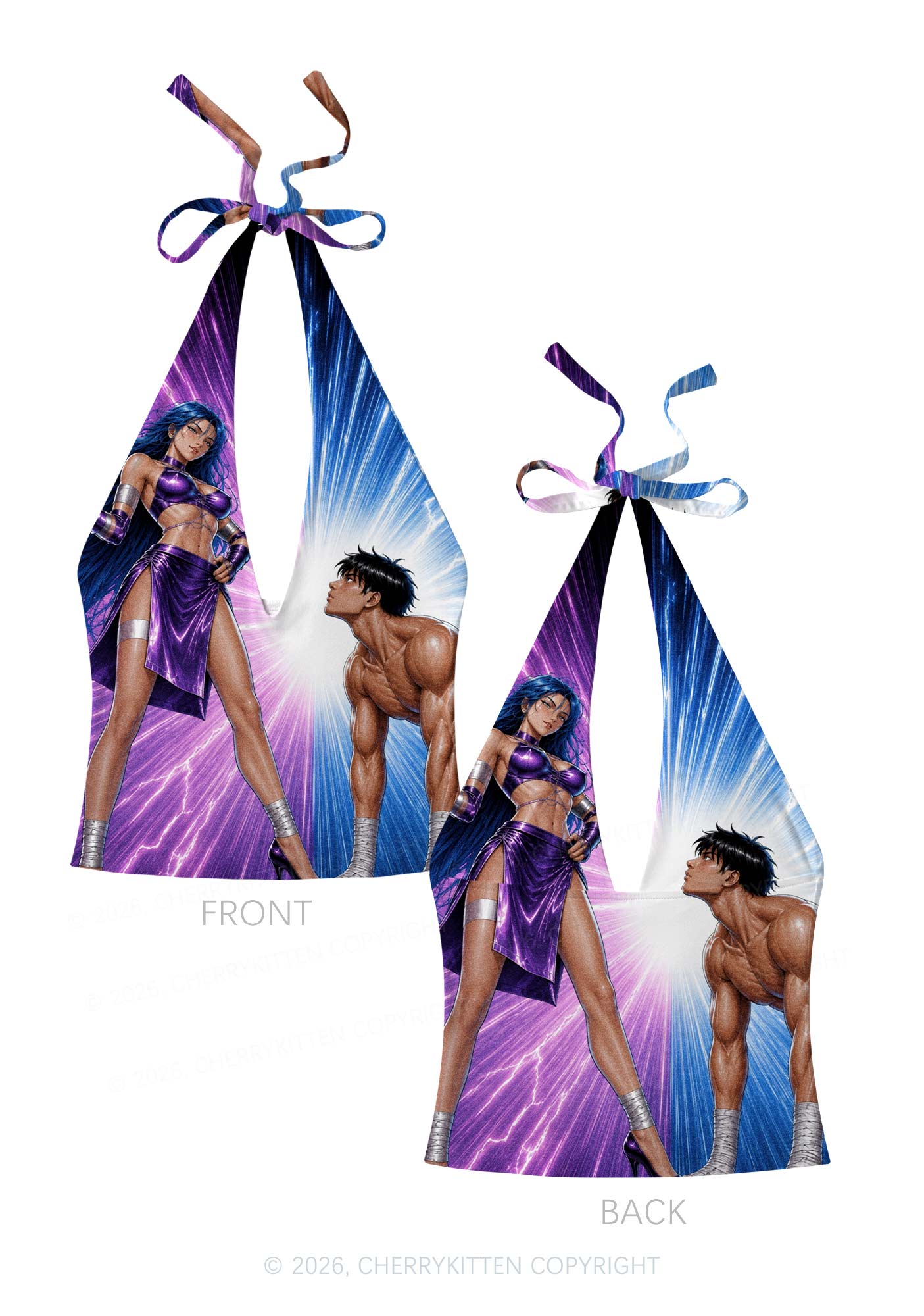 Purple Lightning S Male Y2K Print Halter Deep V Neck Cami Cherrykitten