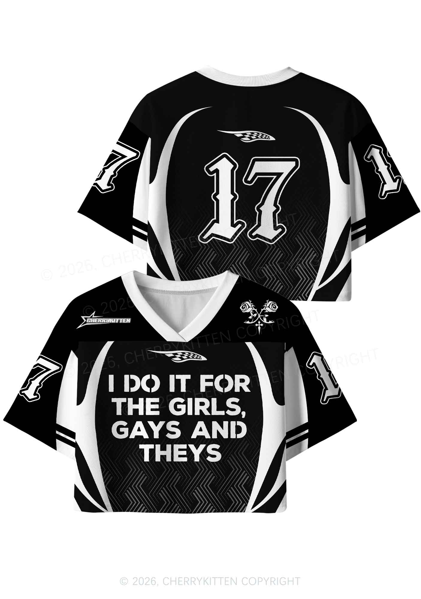 Black I Do It For The Girls Pride Y2K Crop Sport Jersey Shirts Cherrykitten
