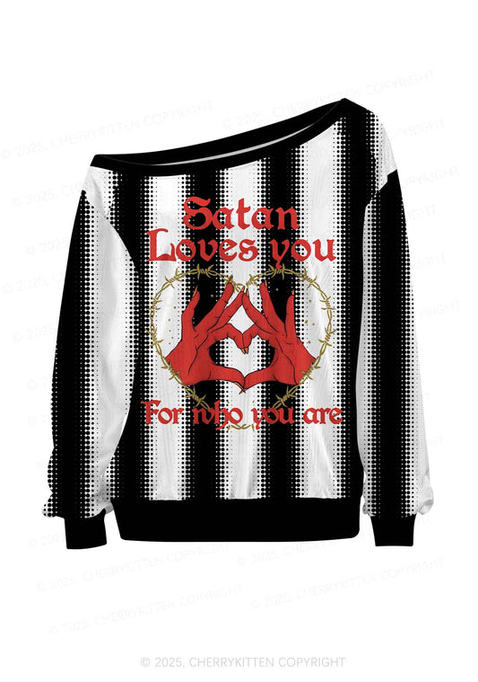 Halloween Custom Black Satan Heart Y2K Off Shoulder Long Sleeve Sport Jersey Shirts Cherrykitten