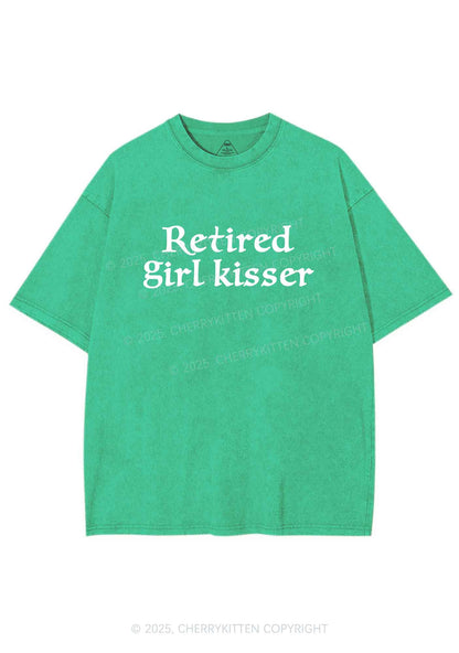 Retired Girl Kisser Pride Y2K Shirts Washed Tee Cherrykitten