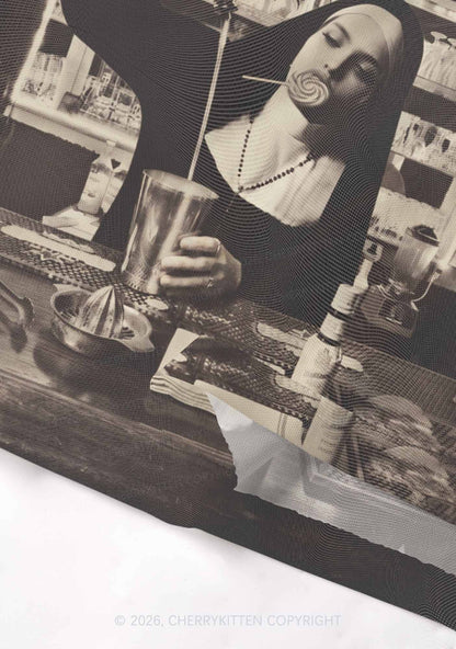 Nun Bartender Y2K Mesh Crop Top Cherrykitten