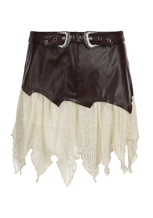 American Spice Girls Lace Stitching Leather Skirt