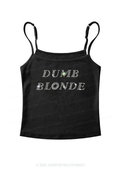 Rhinestone Dumb Blonde Y2K Spaghetti Strap Cami Cherrykitten