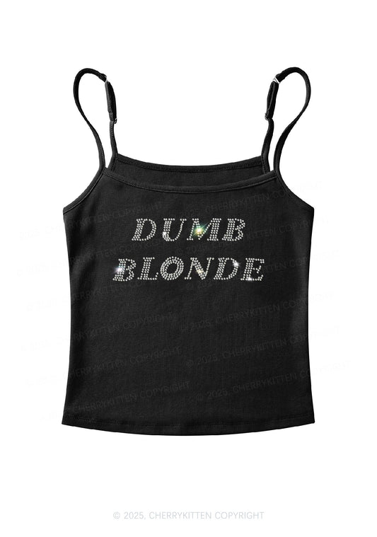 Rhinestone Dumb Blonde Y2K Spaghetti Strap Cami Cherrykitten