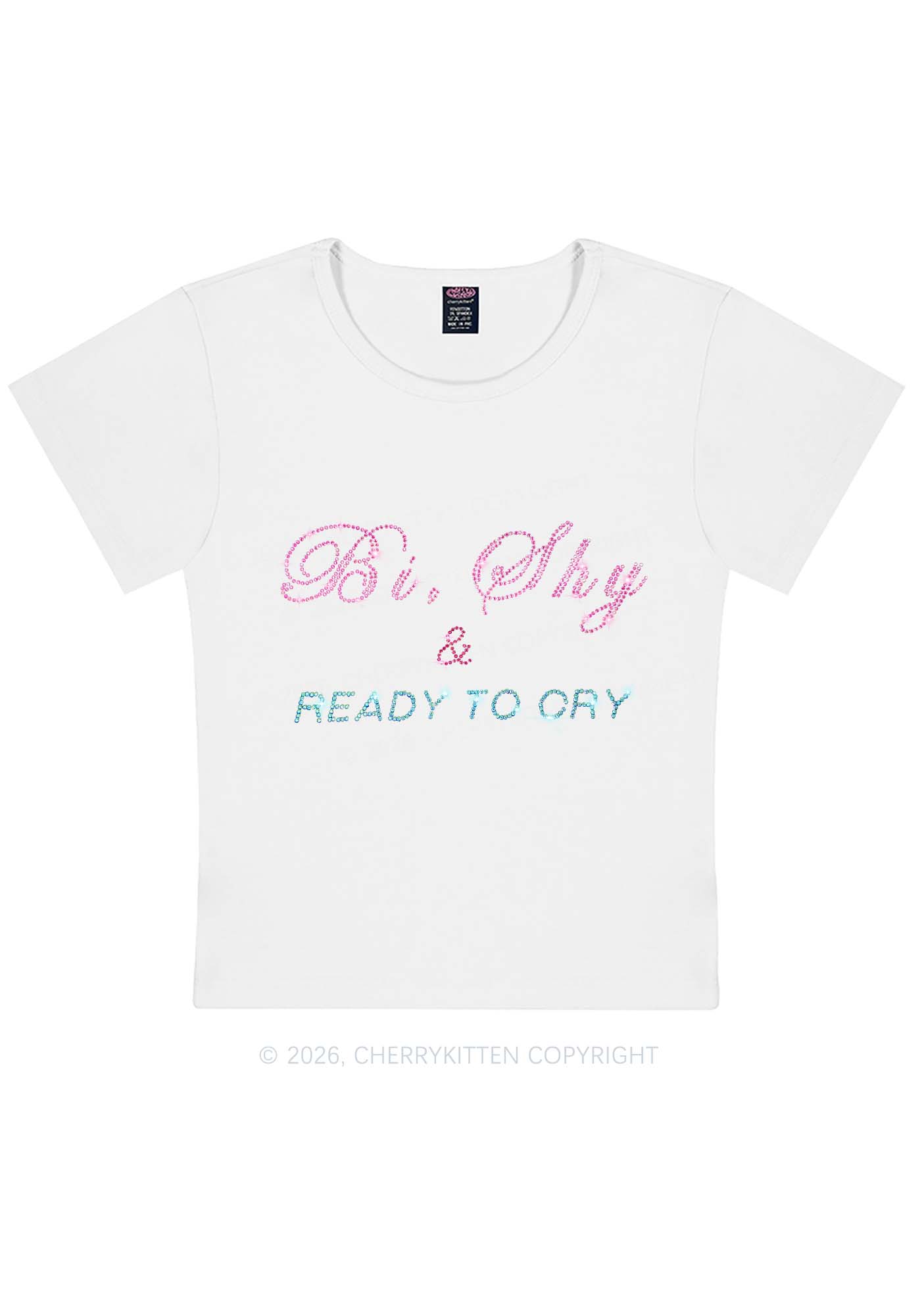 Rhinestone Bi Shy And Ready To Cry Pride Y2K Baby Tee Cherrykitten