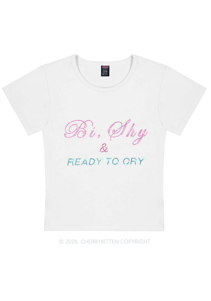 Rhinestone Bi Shy And Ready To Cry Pride Y2K Baby Tee Cherrykitten