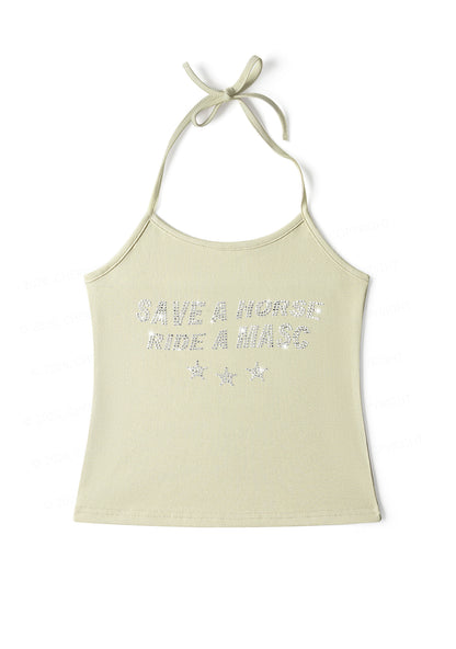 Rhinestone Ride A Masc Pride Y2K Halter Neck Cami Cherrykitten