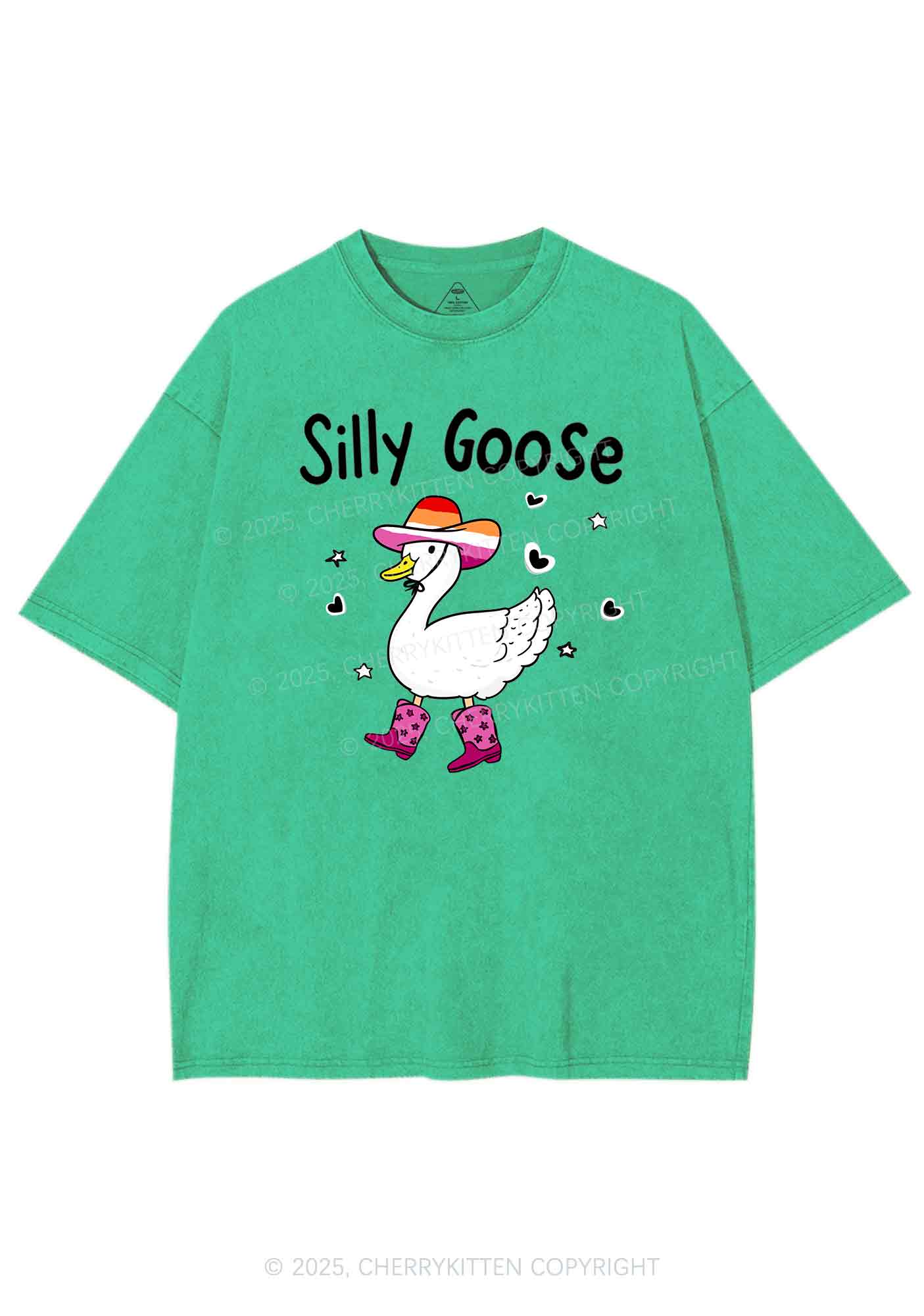 Silly Goose Lesbian Pride Y2K Shirts Washed Tee Cherrykitten