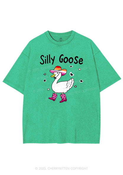 Silly Goose Lesbian Pride Y2K Shirts Washed Tee Cherrykitten