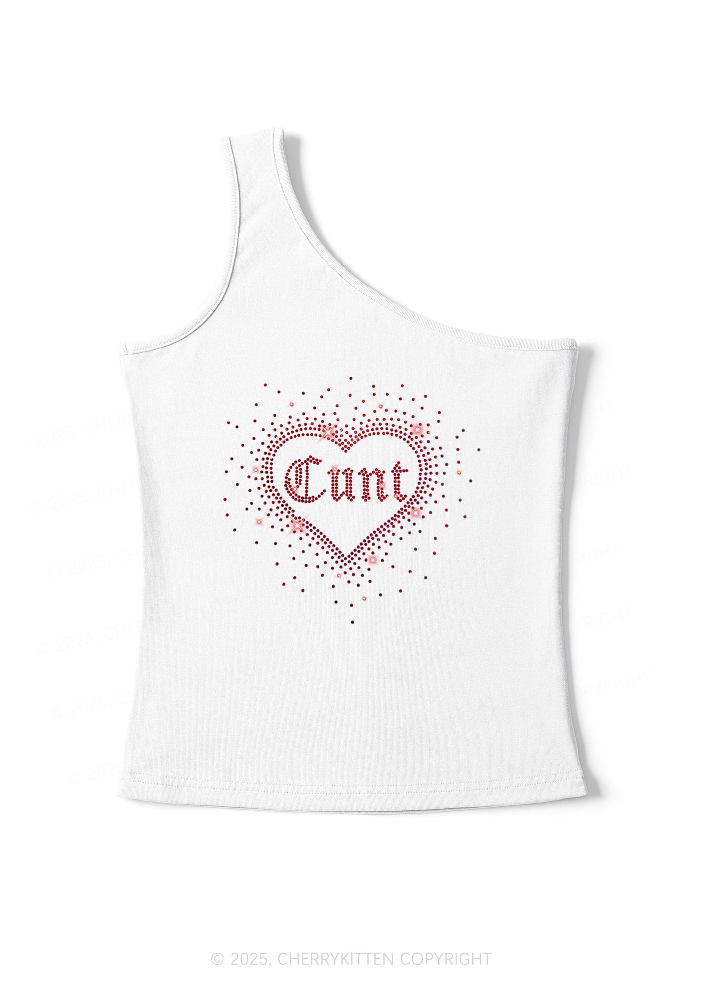 Rhinestone Love Cxxt Y2K One Shoulder Tank Top Cherrykitten