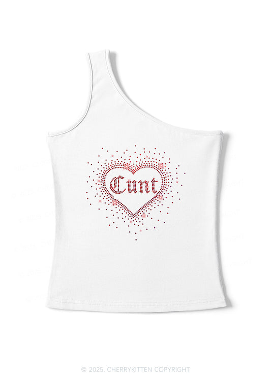 Rhinestone Love Cxxt Y2K One Shoulder Tank Top Cherrykitten