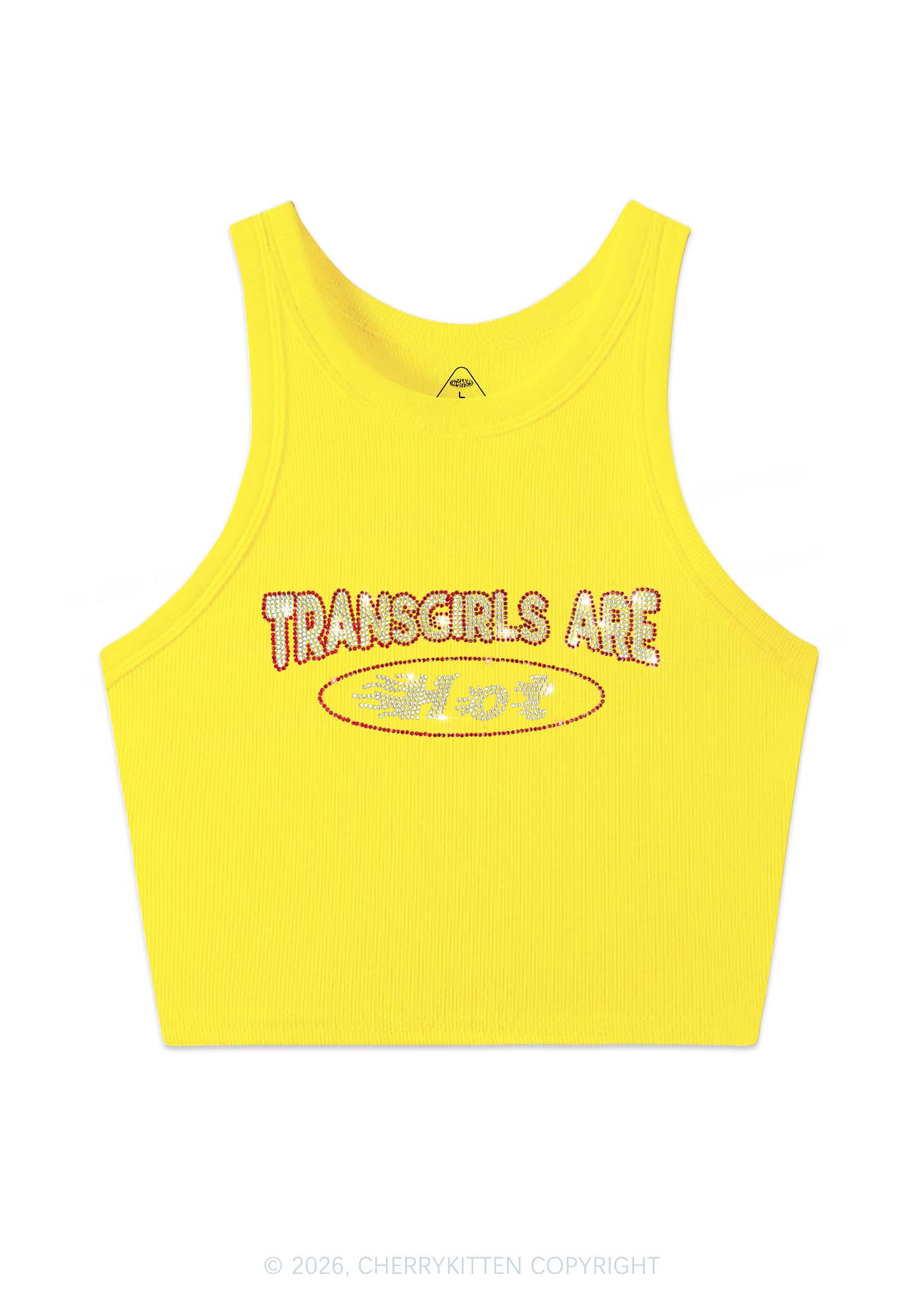 Rhinestone Transgirls Are Hot Pride Y2K Crop Tank Top Cherrykitten