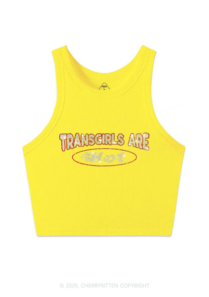 Rhinestone Transgirls Are Hot Pride Y2K Crop Tank Top Cherrykitten