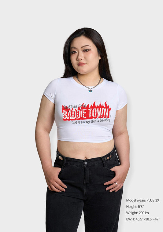 Curvy Greetings From Baddie Town Baby Tee