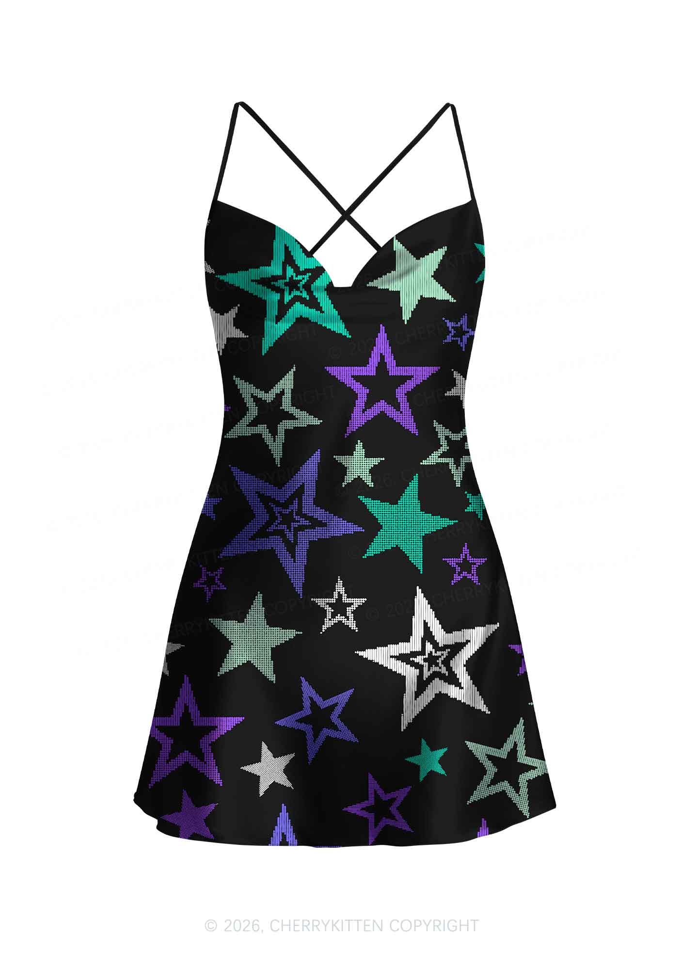 Gay Star Pride Y2K Print Satin Cowl Neck Slip Dress Cherrykitten