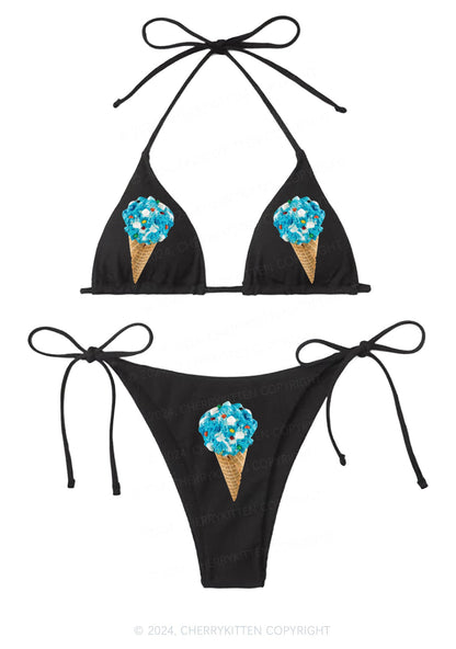 Ice Cream Cone Y2K Halter Triangle Bikini Set Cherrykitten