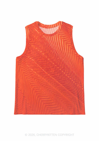 Salmon Meat Texture Y2K Mesh Muscle Tank Cherrykitten