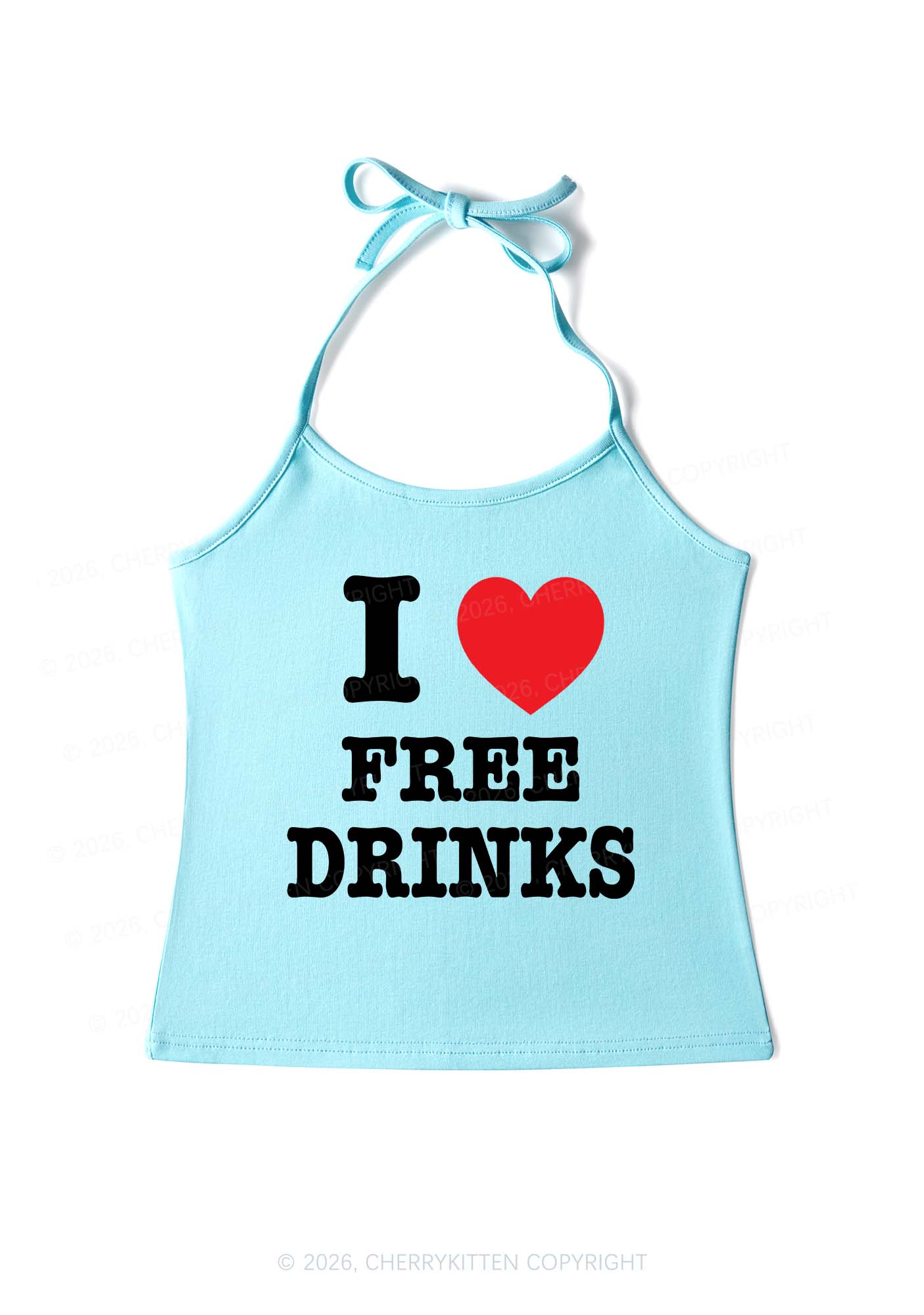 I Love Free Drinks Y2K Halter Neck Cami Cherrykitten