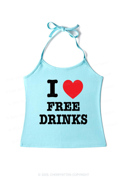 I Love Free Drinks Y2K Halter Neck Cami Cherrykitten