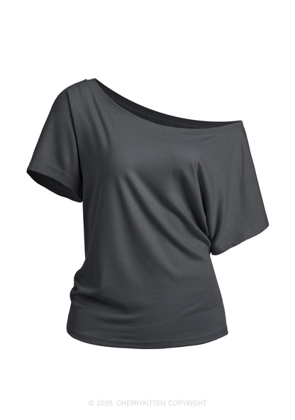 Plain Y2K Off Shoulder Tee Cherrykitten