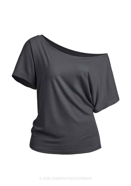Plain Y2K Off Shoulder Tee Cherrykitten