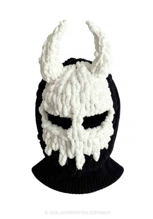 Halloween White Devil Horn Y2K Knitted Balaclava Cherrykitten