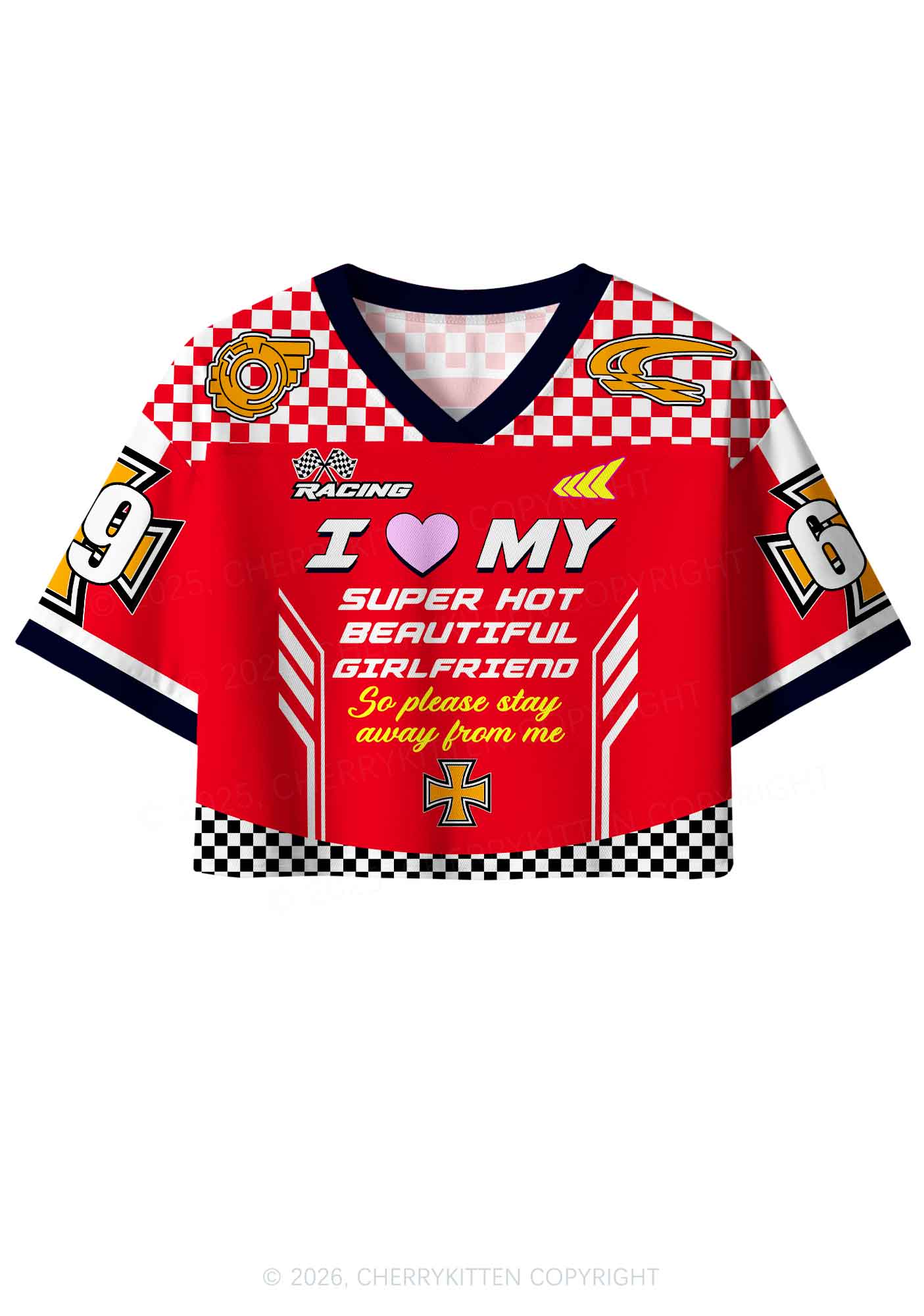 I Love My Super Hot GF Y2K Crop Sport Jersey Shirts Cherrykitten